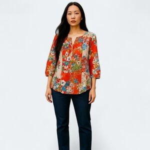 Fig and Flower Colorful Floral Boho Blouse Size M EUC